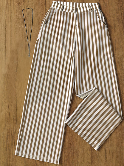 Women's High-Waist Vertical Stripe Wide-Leg Pants for Spring