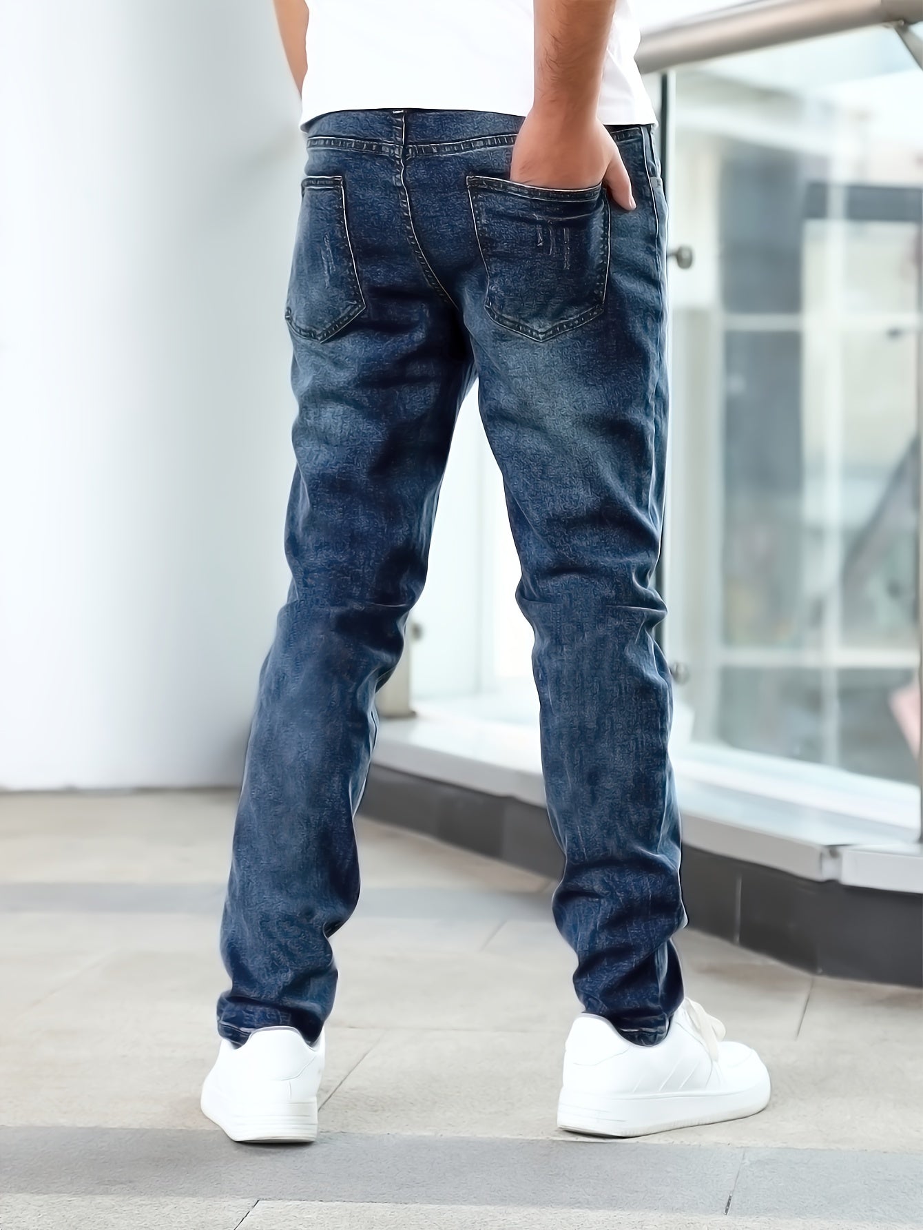 Men's Casual Medium Stretch Jeans, Classic Design Denim Pants