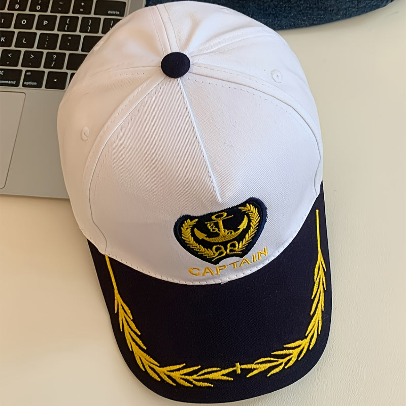 Unisex Navy-Style Captain Hat with Buckle and Curved Brim