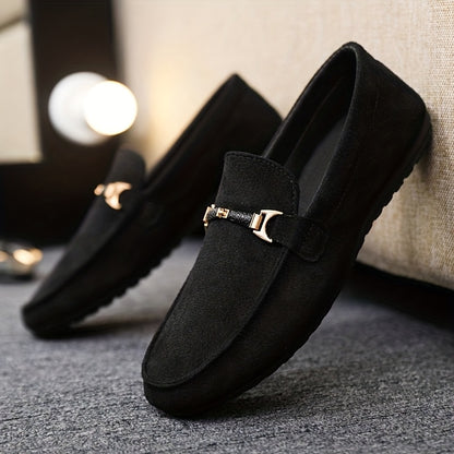 Men's Fashion Business Casual Loafers, Solid Color Casual Loafers - British Style, Black, Slip-On, Suitable for Business and Casual Wear - ayq