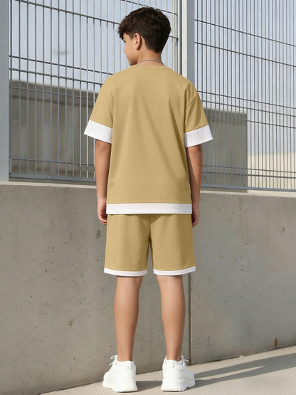Teen Boys Summer Casual Athletic 2-Piece Set with Letter Print