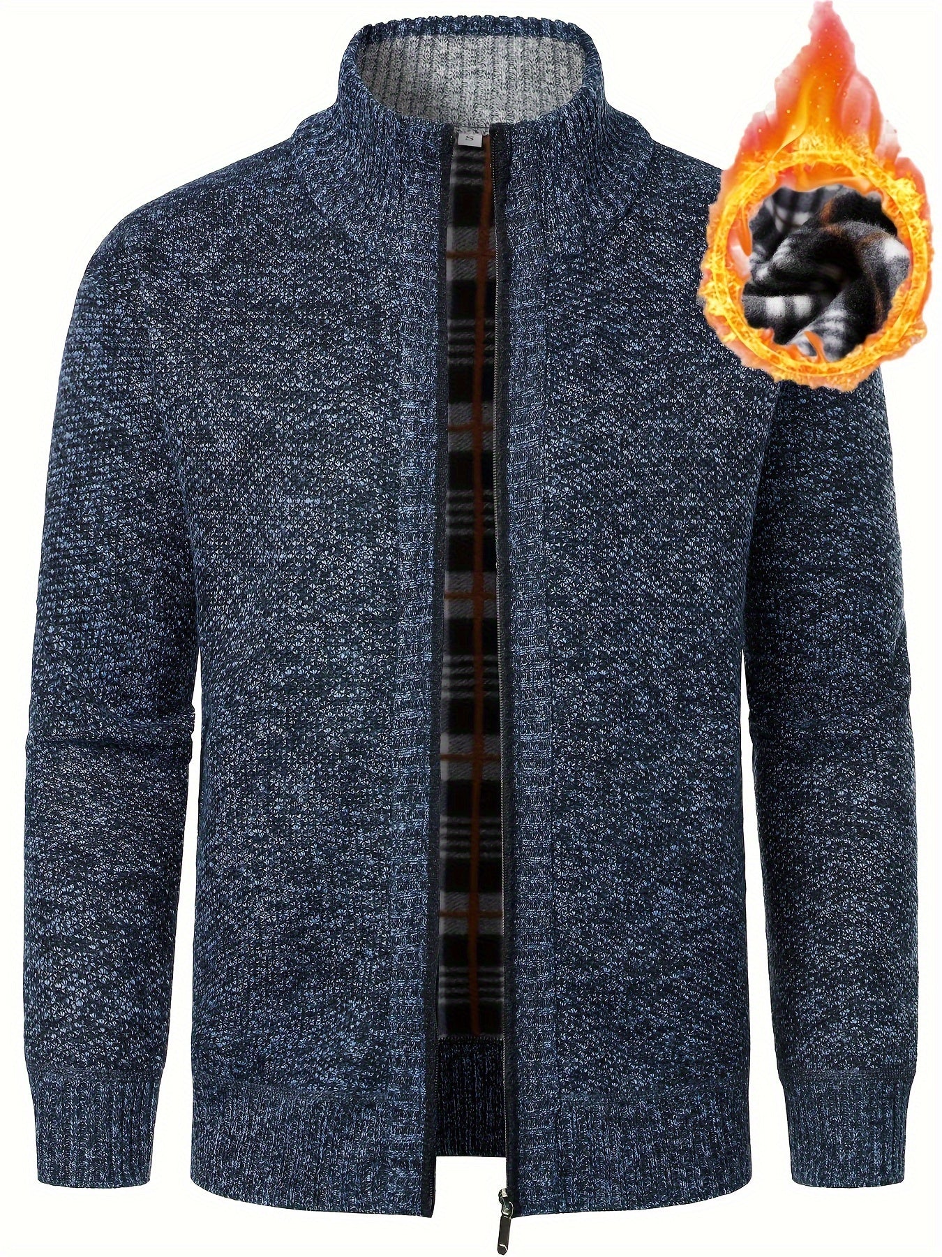 1pc Men'S Casual Style Knit Cardigan - 100% Polyester, Solid Color, Long Sleeve, Regular Fit, Stand Collar, Zip-Up, Umbrella Hem, Non-Stretch Fabric - Fashionable All-Match Pullover for Autumn/Winter