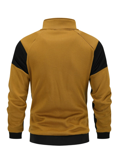 Men's Slim Fit Color Block Zip-Up Jacket with Stand Collar
