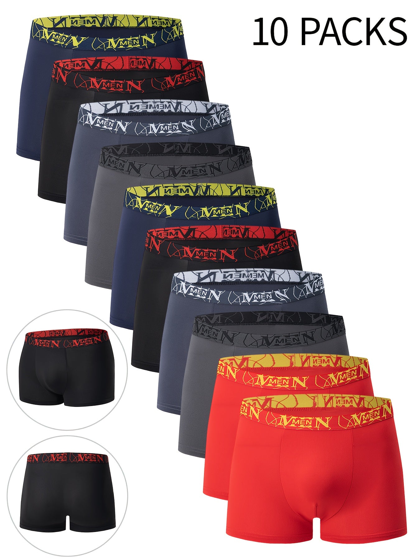 Men's 10-Pack Breathable Boxer Briefs with Stretch Fabric