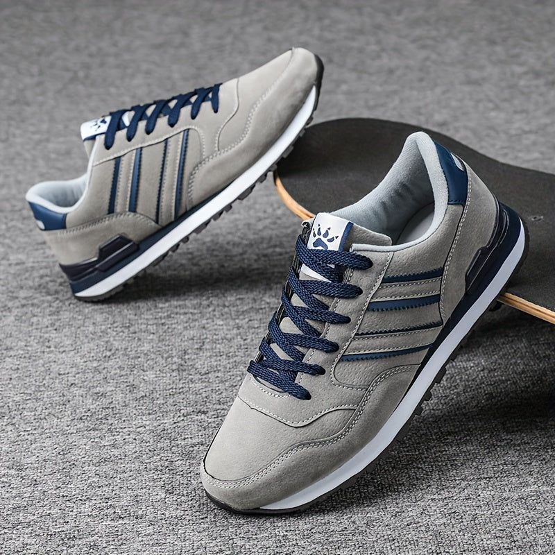 Men's Trendy Solid Old School Style Sneakers, Comfy Non Slip Casual Lace Up Shoes For Men's Outdoor Activities