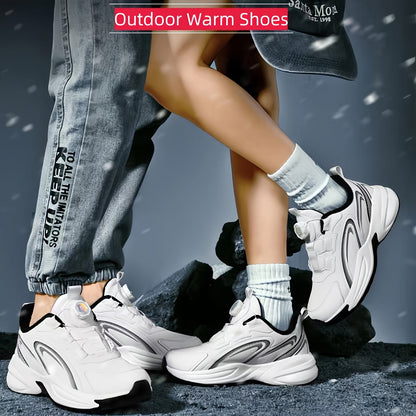 Men's Warm Fleece-Lined Casual Running Shoes - Stylish Black with Blue & Turquoise Accents, Durable Rotating Buckle Closure, Comfortable Non-Slip Sole for Hiking & Outdoor Activities, Fall/Winter