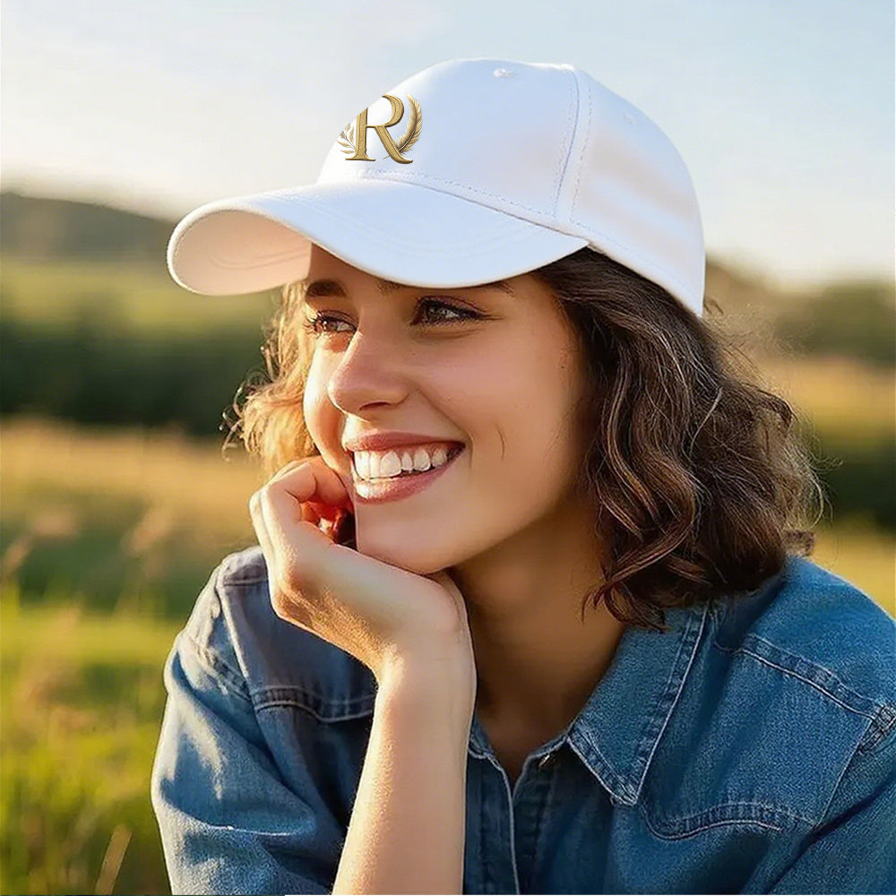Lightweight Adjustable Baseball Cap with Golden Letter R and Wheat Ear