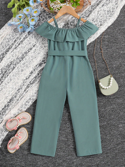 Girls Ruffle Cami Romper Belt Off Shoulder Նրբագեղ ամառային գարուն աշուն մանկական հագուստ