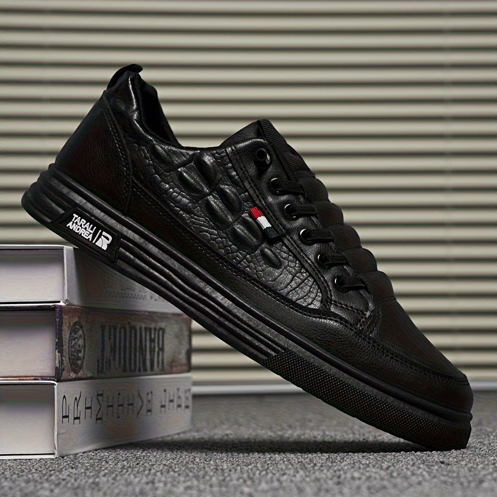 Men's Trendy Slip On Skate Shoes With Imitation Crocodile Skin Shaped Faux Upper, Non Slip Comfy Casual Shoes For Outdoor Street Walking Holiday Traveling - ayq