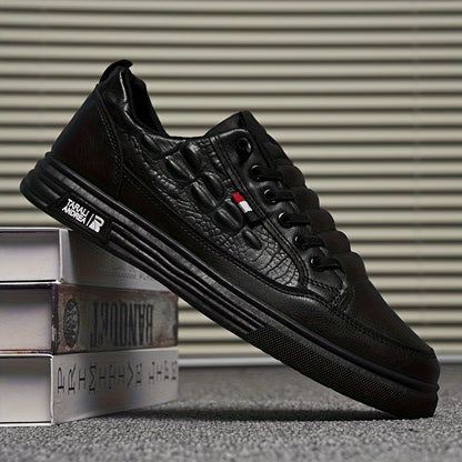 Men's Trendy Slip On Skate Shoes With Imitation Crocodile Skin Shaped Faux Upper, Non Slip Comfy Casual Shoes For Outdoor Street Walking Holiday Traveling - ayq