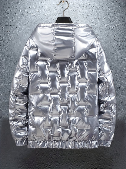 Men'S Winter Coat - Glossy Black Cold Weather Jacket, Non-Stretch Outer Shell, Zippered Pockets & Hooded Design for Formal & Everyday Use - Insulated Outerwear for Everyday & Special Occasions, Winter Jacket, Sleek Appearance