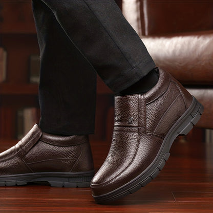 Genuine Leather 2025 Snow Boots Shoes Top Layer Cowhide Men's Boots Winter New Fashion Versatile Litchi Pattern Soft Leather Thick Sole Warm Shoes -Lined Work Boots Inner Filling with Cold Resistant Warmth, Warmth Locking Pow