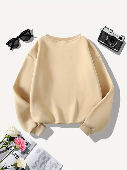 Women's Fleece-Lined Round Neck Pullover Sweatshirt - "JESUS" Christmas Print, Comfortable Loose Fit for All Seasons, Festive Holiday Design Casual Top