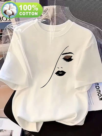 Women's Casual Cotton Crew Neck T-Shirt with Abstract Print