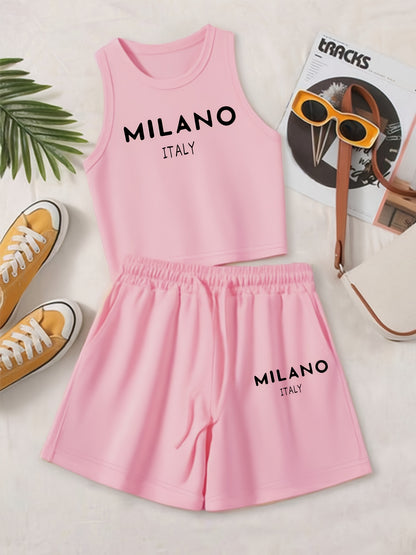 Casual Women's Two-Piece Vest and Shorts Set with Drawstring