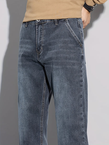 Denim Men's Jeans - Casual, Stretchable, Solid Pattern, Regular Length, Suitable for All Seasons, Water Washed, Regular Fit, Conventional Style, Made for Men