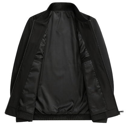 Men's Solid Burgundy (or other colors available) Slim-Fit Full-Length Zip-Up Jacket - Lightweight Business Casual Coat with Full-Length Zipper Closure, White Collar & Full-Length Zip Jacket for Office, Semi-Formal & Semi-Prof