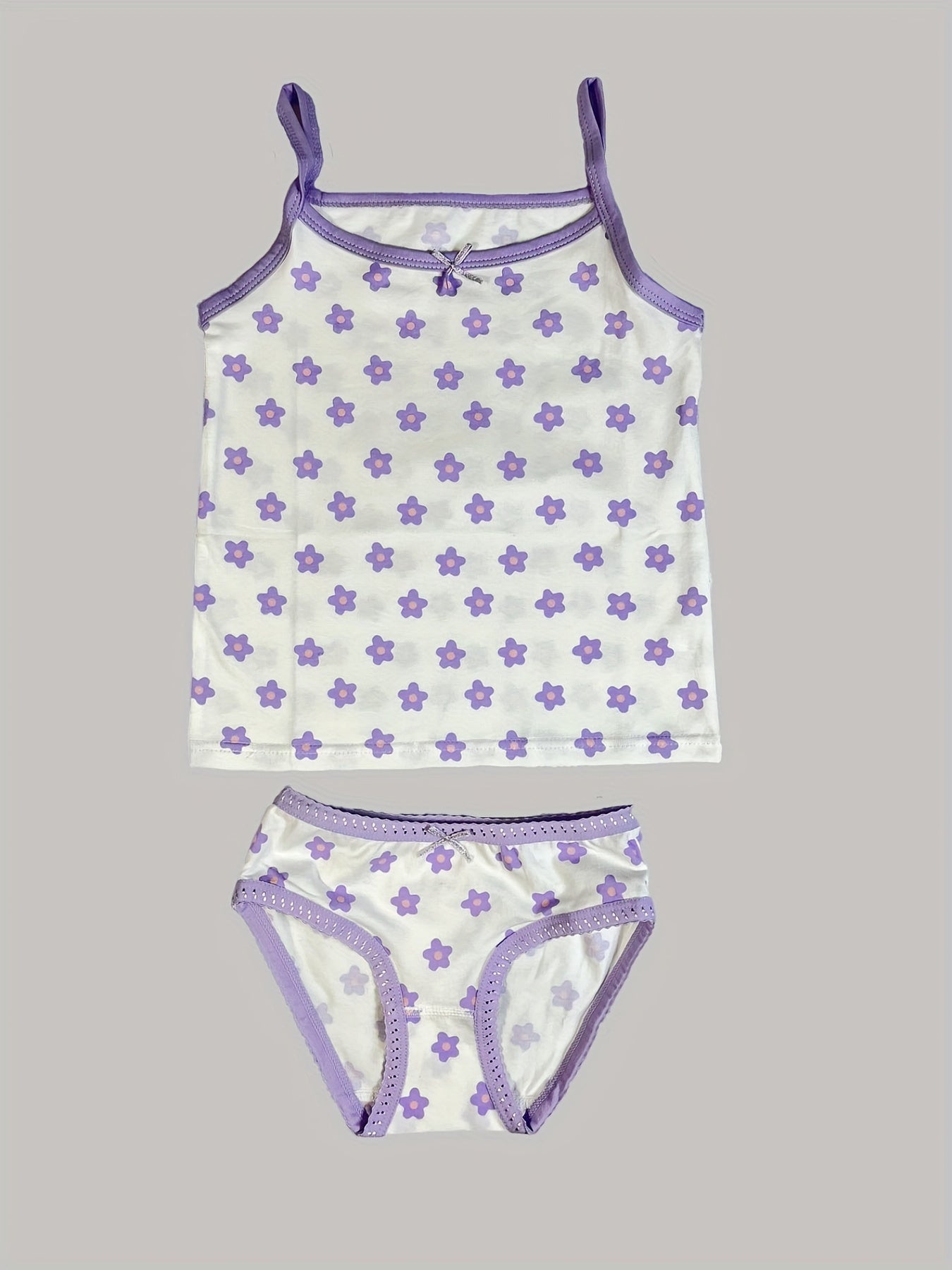 Girls' Cotton Playful Suspender Underwear Set with Bow Detail