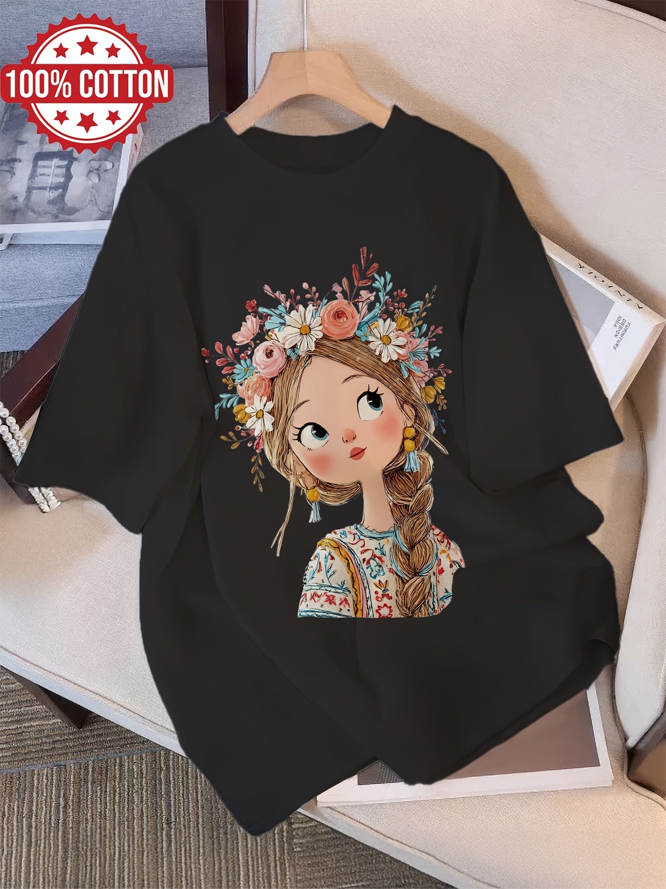 Women's Casual Cotton Graphic Print T-Shirt for Spring & Summer