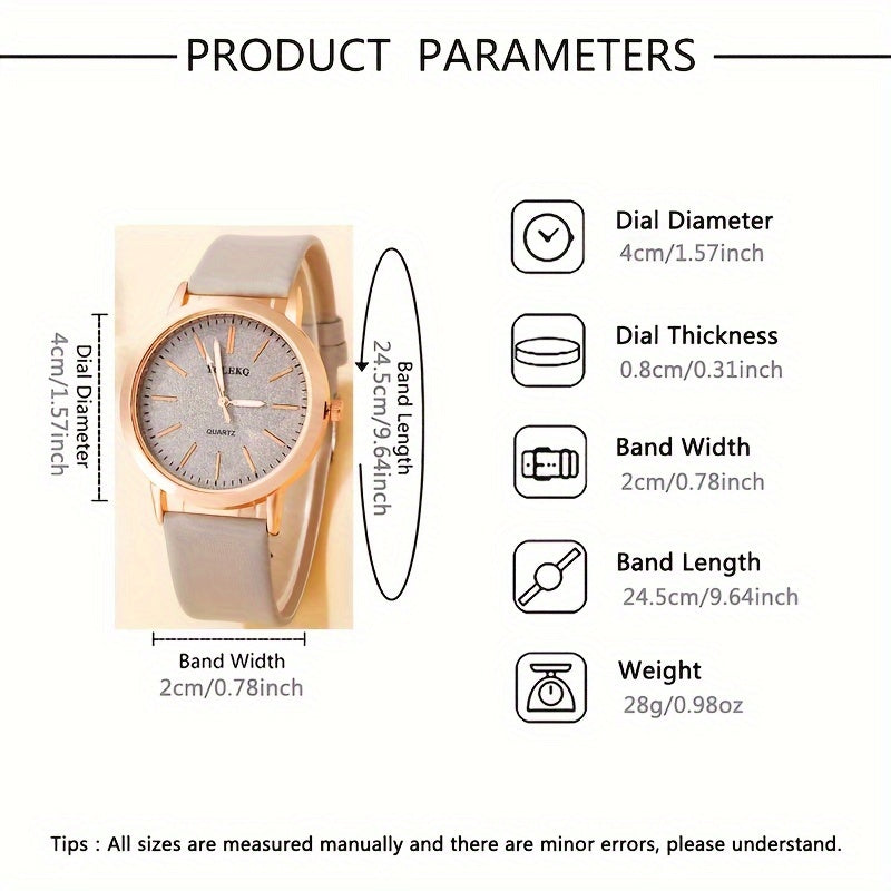 Minimalist and Elegant 6pcs Women's Quartz Watch Round Alloy Case, Simple Dial, Unique Heart Shaped Jewelry Set - Perfect Gift for Any Occasion, Elegant Accessory for Work, Ideal Choice for Halloween Gifts, Thanksgiving Gifts
