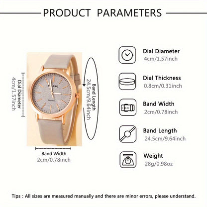 Minimalist and Elegant 6pcs Women's Quartz Watch Round Alloy Case, Simple Dial, Unique Heart Shaped Jewelry Set - Perfect Gift for Any Occasion, Elegant Accessory for Work, Ideal Choice for Halloween Gifts, Thanksgiving Gifts