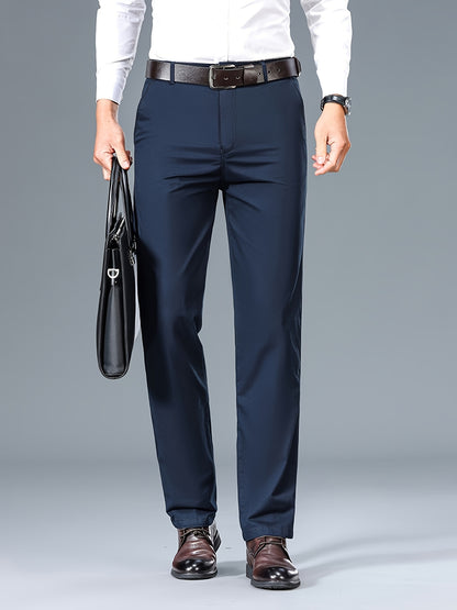 Men's Light Business Cotton Dress Pants - Straight Leg, Olive Green, 100% Cotton, Perfect for Office or Casual Outings