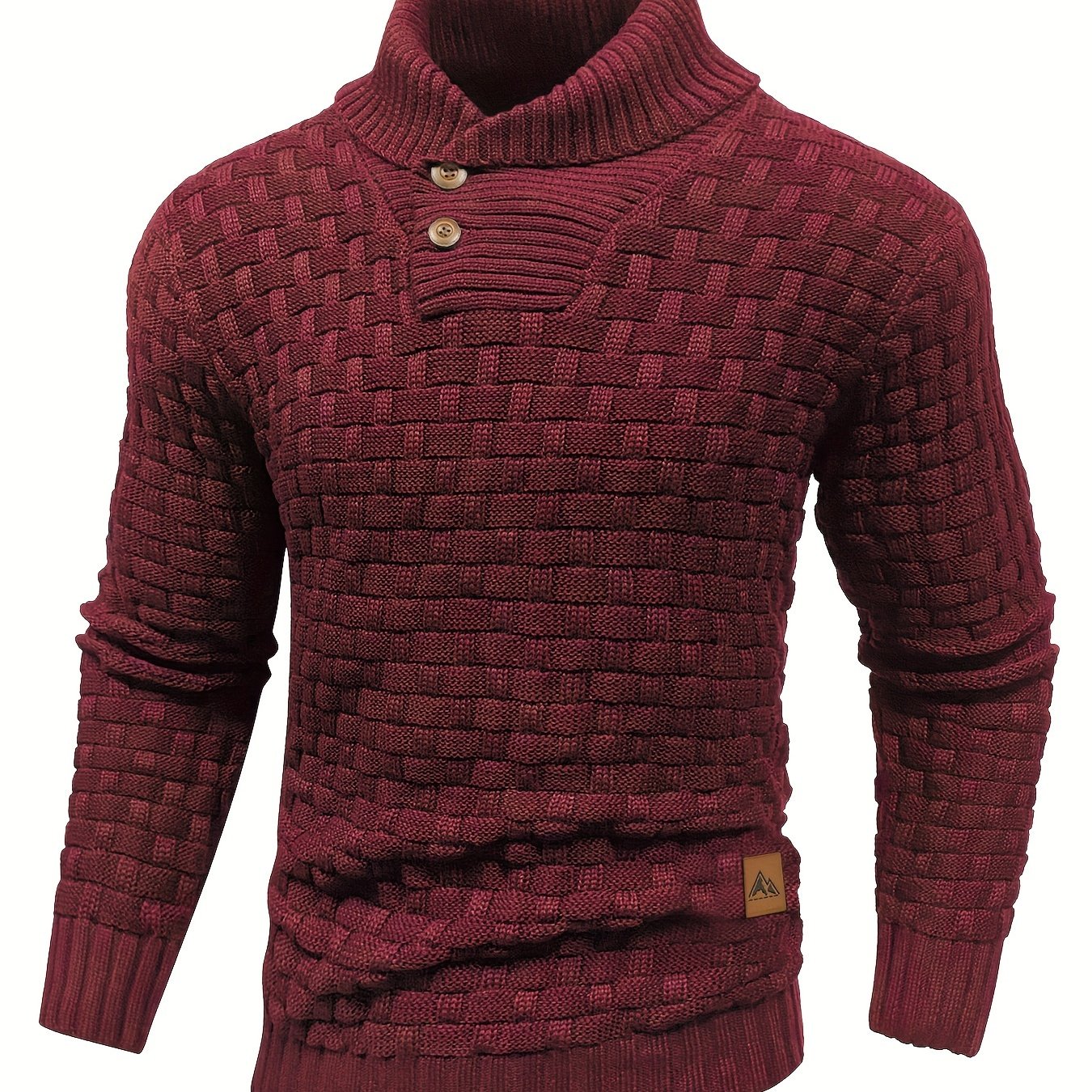 Men's Casual Waffle Pattern High Stretch Sweater, Chic Mature Pullover Sweater For Fall Winter
