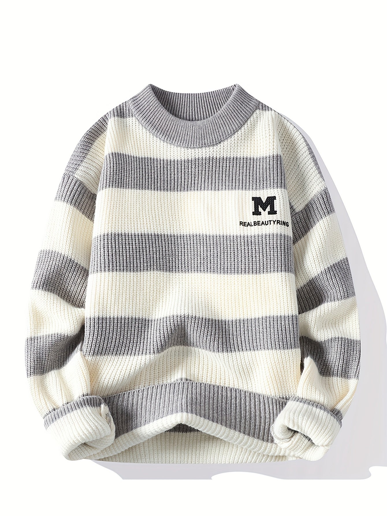 Տղամարդկանց 2025 թվականի աշուն/ձմեռ գծավոր երիտասարդական սվիտեր՝ գունային բլոկով, կլոր վզնոցով, ամենօրյա տաք տրիկոտաժով