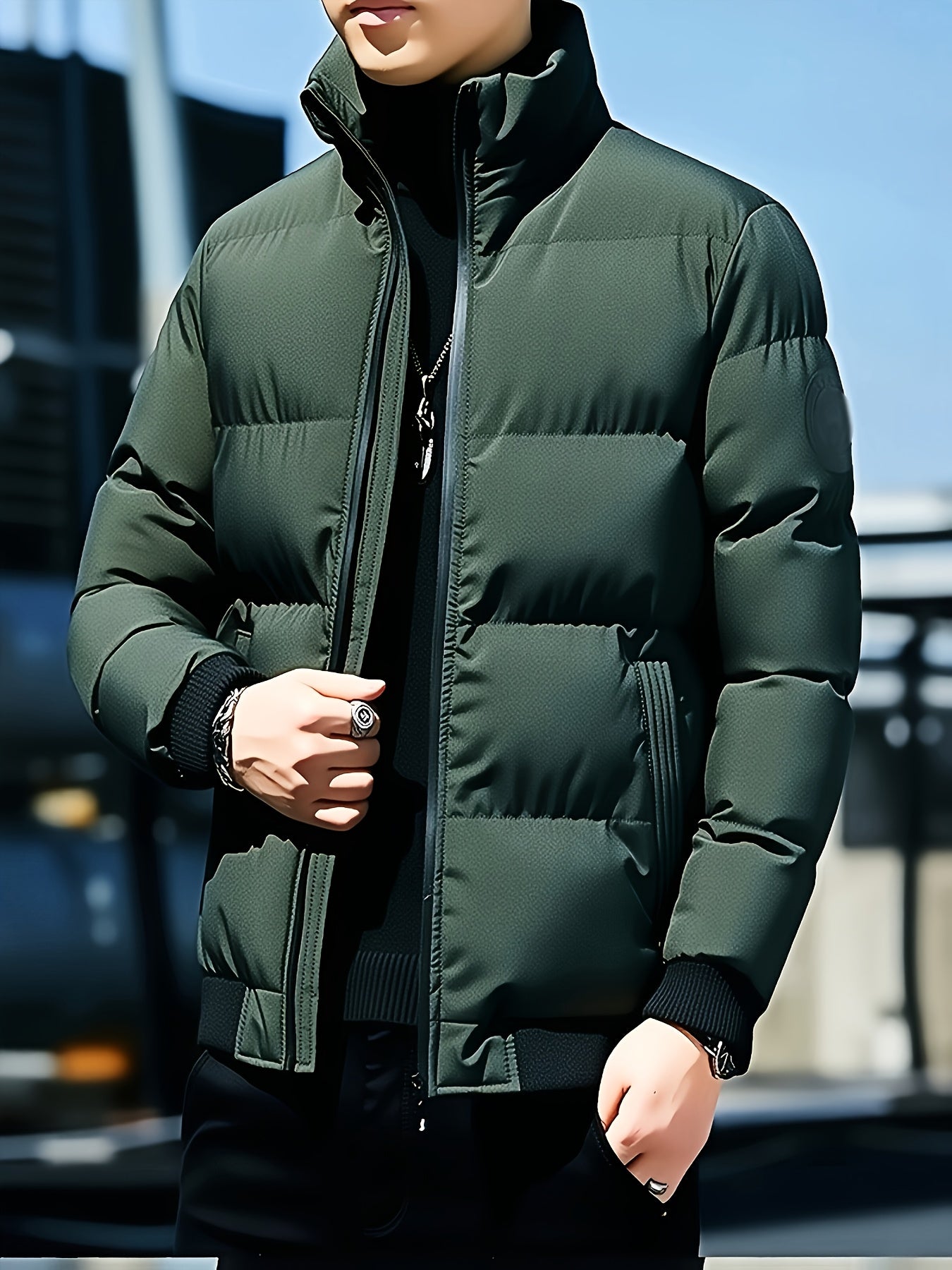Men'S Stylish Tiger Head Jacket - Black, Red & White, Zip-Up, Stand Collar, Polyester, Casual Outdoor Wear, Casual Winter Wear | Stylish Jacket | Zippered Jacket