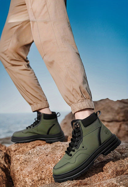 Large Size High Top Casual Shoes Short Boots Men's Big Yellow Boots High Top Trendy Versatile British Style Short Boots Mid Top Work Boots Men's Hiking Boots