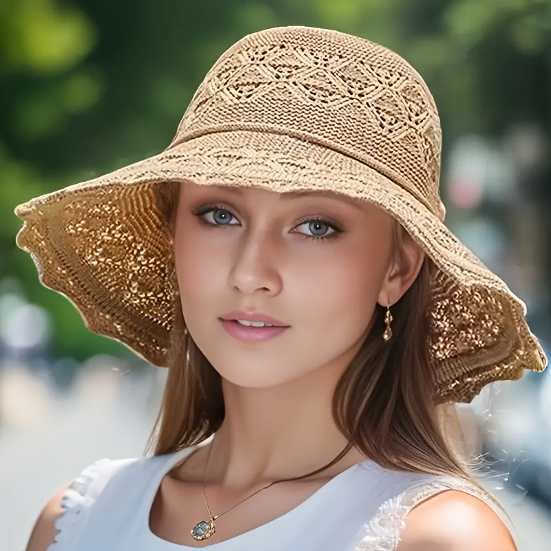 Elegant Women's Sun Hat, Breathable Foldable Wide Brim Beach Hat With UPF Protection, Hand Washable, Summer Large Brimmed Travel Sunshade Hat