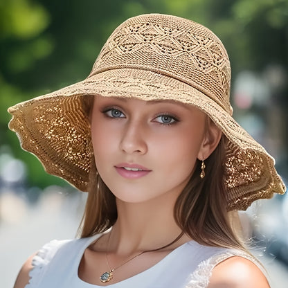 Elegant Women's Sun Hat, Breathable Foldable Wide Brim Beach Hat With UPF Protection, Hand Washable, Summer Large Brimmed Travel Sunshade Hat
