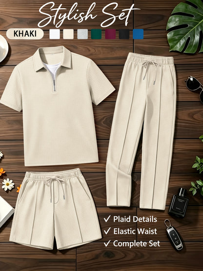 Men's Waffle Knit Quarter-Zip Polo & Drawstring Pants Set