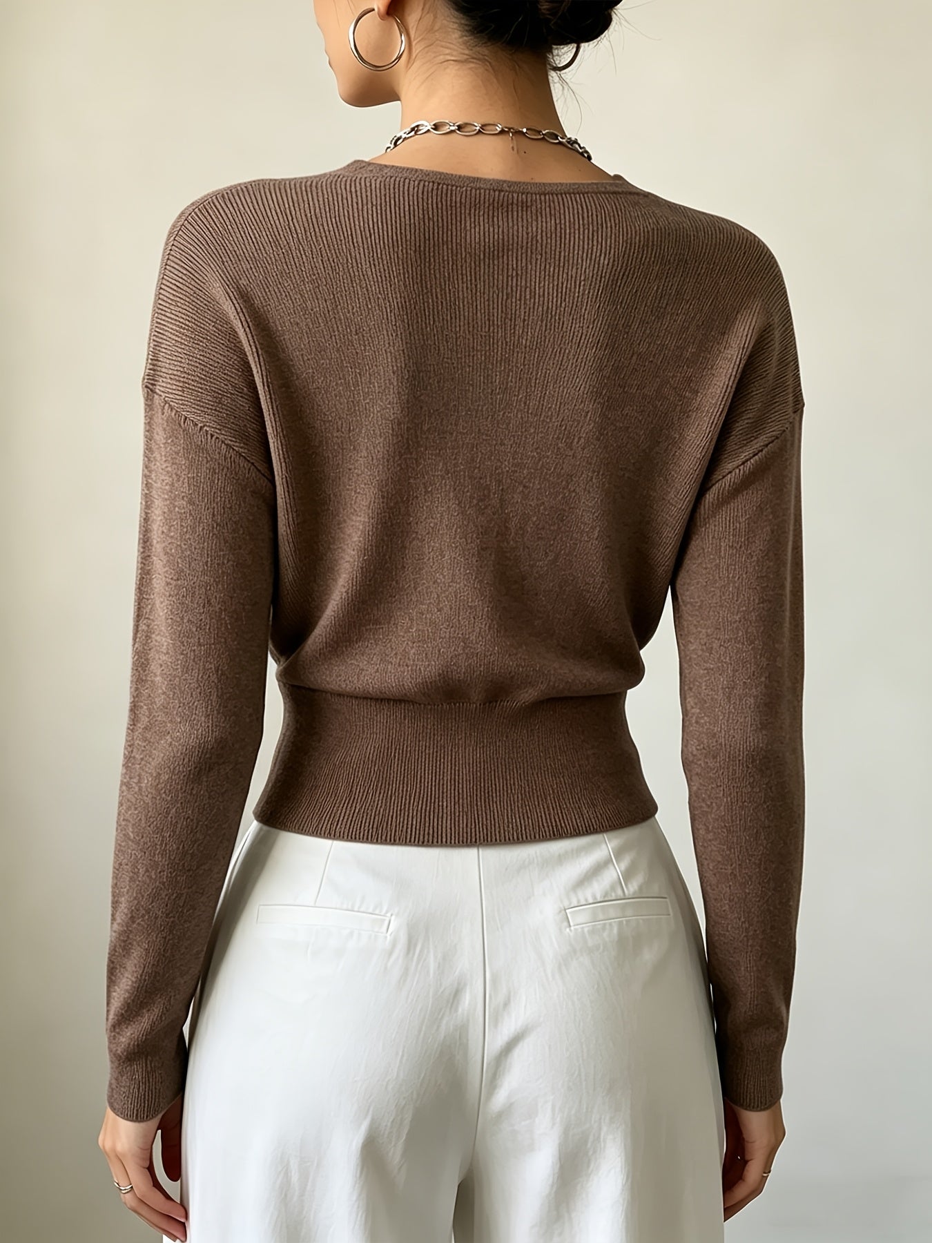 Women's Elegant Cross-Collar V-Neck Pullover Knitwear for Fall/Winter