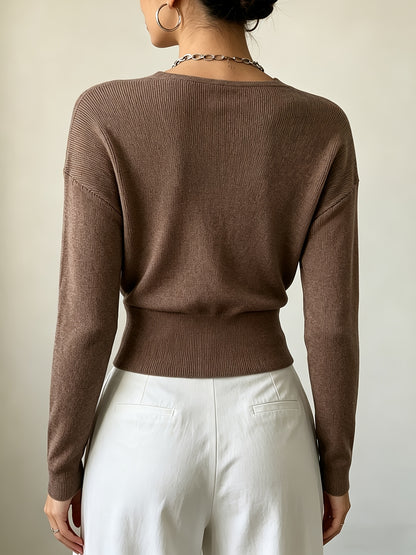 Women's Elegant Cross-Collar V-Neck Pullover Knitwear for Fall/Winter