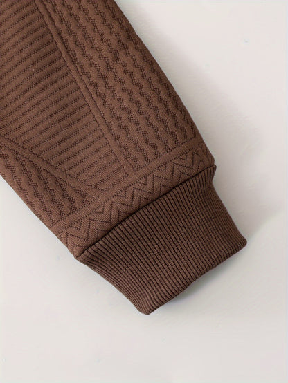 2pcs set of casual and fashionable fleece thickened Jacquard zipper pocket shoulder-length hooded sweatshirt and fleece Jacquard sports jogging pants suit, children's autumn and winter comfortable and versatile clothing, can