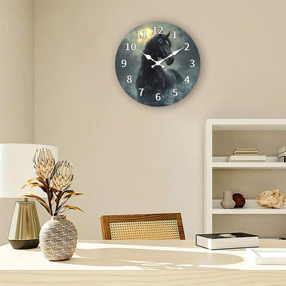 1pc, Wooden Wall Clock, Animal Theme - Majestic Horse Pattern Design, Silent Clock, Suitable for Living Room, Bedroom, Kitchen, Office Decoration, Modern Home Decor, Ideal Birthday, Holiday, New Year Gift (AA Battery Not Incl