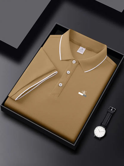 Y1013.46-30.48 cm Black, Navy Blue, Pink, And Beige, Featuring CKZM Graphic Prints, High-End Breathable Golf Shirts, Men'S Tops, Casual V-Neck T-Shirts for Men, Summer Short Sleeves, Men'S POLO Shirts, Men'S Clothing, with a - ayq