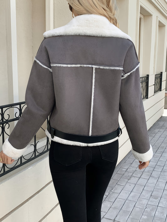 Կանացի ձմեռային բաճկոն՝ հաստ վերարկու՝ սպիտակ մորթե օձիքով և թևկապով - Էլեգանտ շագանակագույն վերնազգեստ, գոտիով գոտկատեղ (չձգվող)՝ աշուն/ձմեռ, լվացքի մեքենայով լվացվող՝ ցուրտ եղանակի համար (ոչ) - վերարկու զգեստների/կիսաշրջազգեստների համար