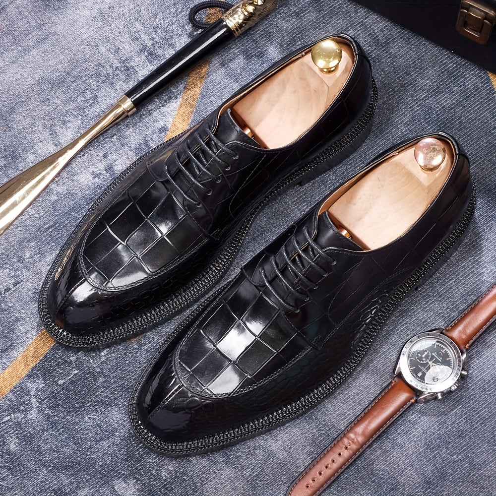 Men's Cowhide Casual Business Shoes with Crocodile Stitching