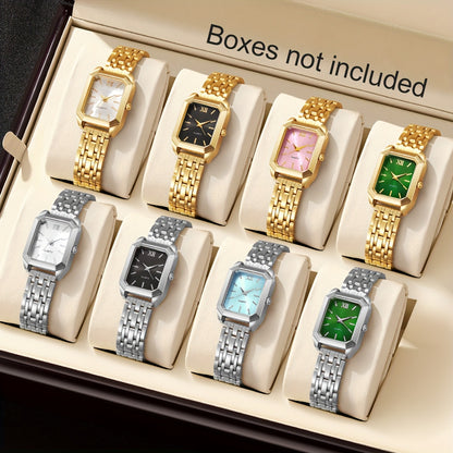 1pc Women's Luxury Square Watch with Multi-Color Dial & Golden-Tone Zinc Alloy Band - Quartz Movement, Fashionable Wristwatch for Casual & Formal Occasions, Casual Wristwatch | Colorful Dial Watch | Premium Look Watch