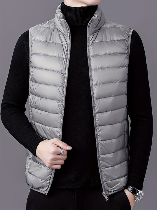 Men's Fashion Solid Color Single Vest, Youth Outdoor Sports Casual Jacket, Men's Spring Autumn Thin Stand Collar Cardigan Vest