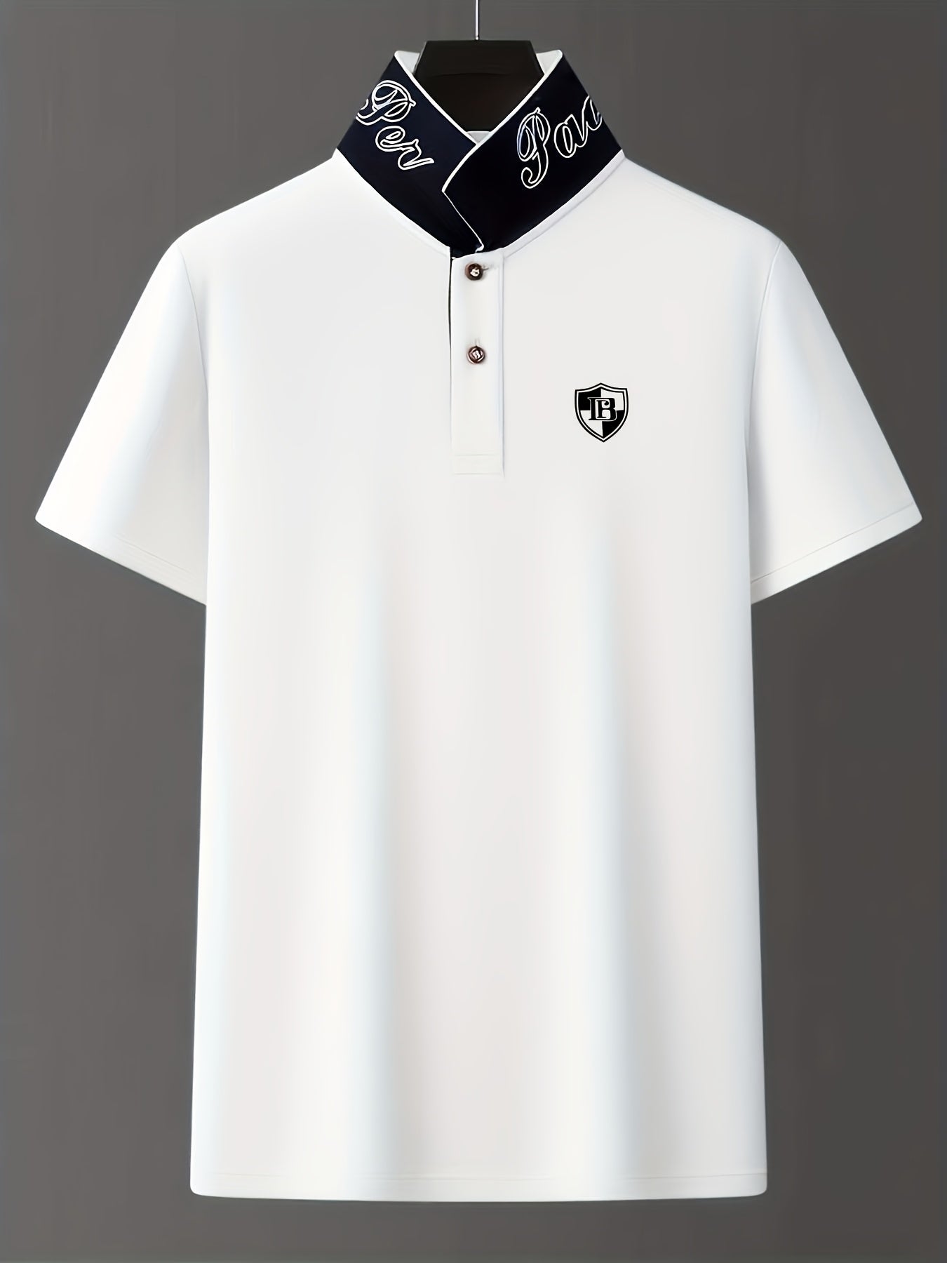 Men'S Fashion Short-Sleeve POLO Shirt | Contrast Rib-Knit Collar with 3D High-Frequency Print | Casual Style, Regular Fit, Summer Season - ayq