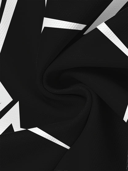 Men'S 3D Printed Short Sleeve T-Shirt - Stylish Black and White Geometric Design, Lightweight Polyester Fabric, Regular Fit Crew Neck for Casual Wear, Modern Apparel   Geometric Pattern Shirt   Lightweight Tshirt