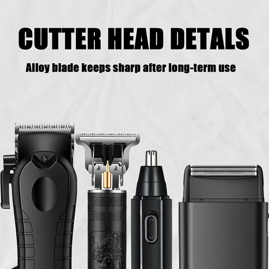 1pc/4pcs Men'S Grooming Kit, Hair Clipper, Electric Shaver, Nose Trimmer, Beard Trimmer, USB Rechargeable Multi-Functional Haircutting Set, Perfect for Beard and Hair Trimming, Travel Essentials, Father'S Day Gift