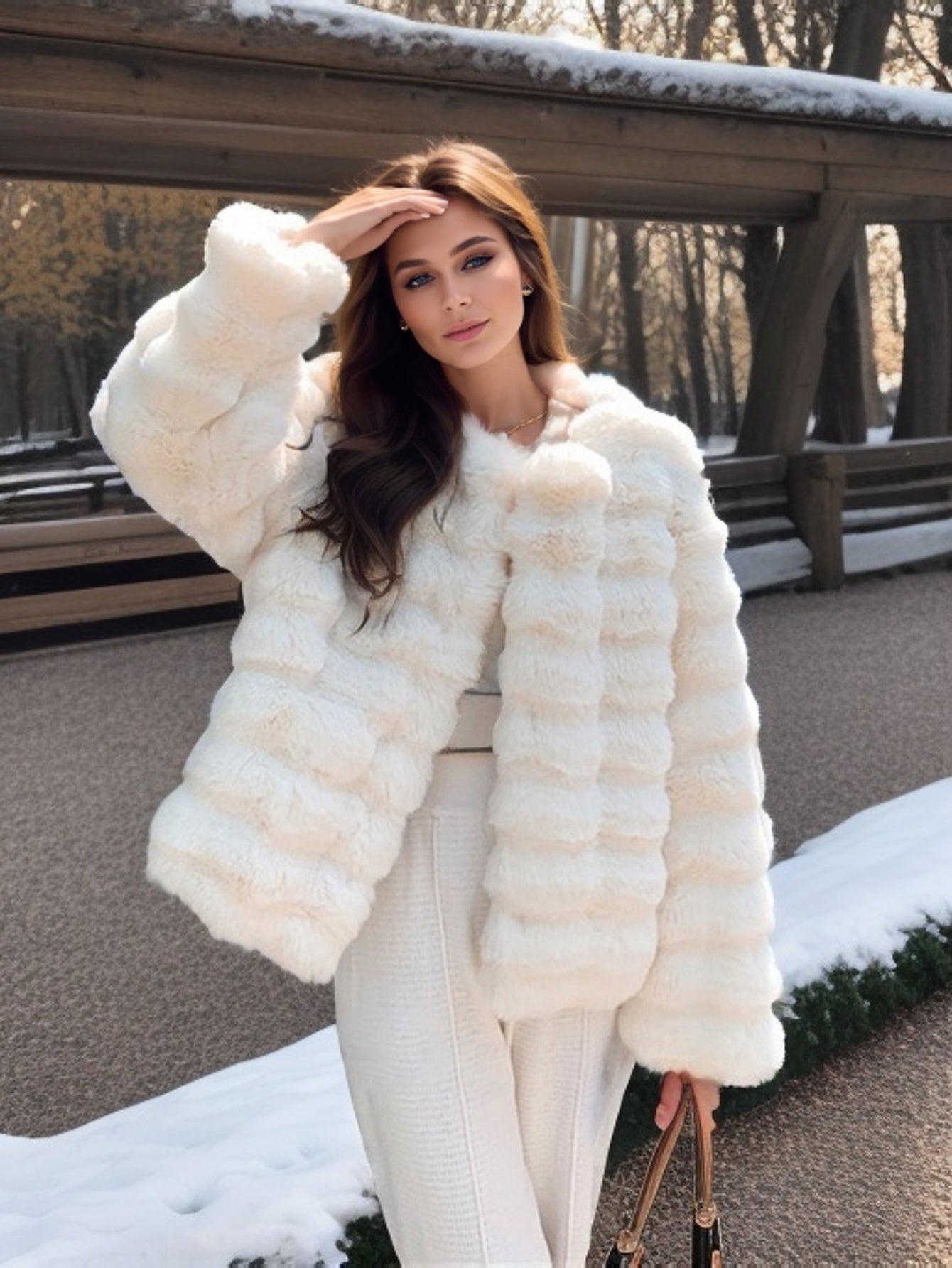 Women'S Elegant Faux Fur Jacket - Long Sleeve, Solid Color, Zip-Up with Pockets, Perfect for Fall/Winter, Cozy & Stylish Outerwear, Cozy Fall Jacket | Zipup Jacket | Structured Design