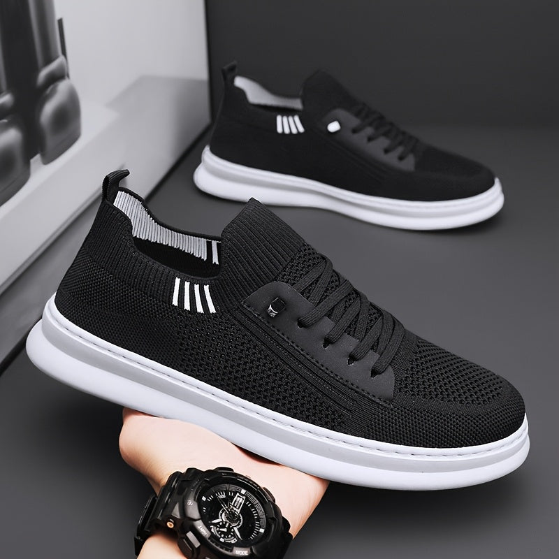 Men's Breathable Mesh Sneakers - Casual Retro Slip-On Flats with Soft PVC Sole, Lace-Up Closure for Spring/Summer Outdoor and Casual Attire