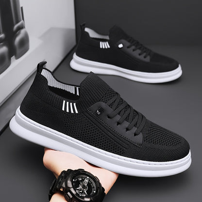 Men's Breathable Mesh Sneakers - Casual Retro Slip-On Flats with Soft PVC Sole, Lace-Up Closure for Spring/Summer Outdoor and Casual Attire