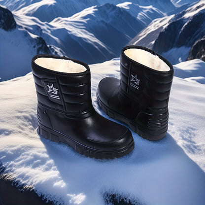 Winter Men'S Rain Boots | Fleece-Lined, Non-Slip, Mid-High Ankle Boots with Slip-On Design, Suitable for Casual Wear and Outdoor Activities