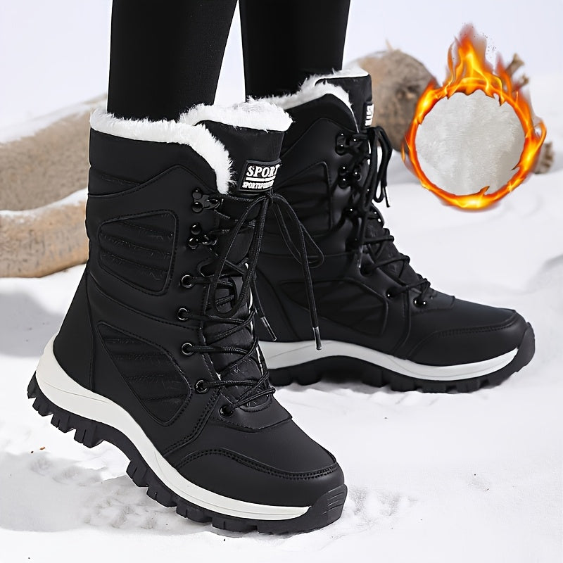 Ladies' winter leisure outdoor warm hiking boots, adorned with geometric texture patterns, suitable for winter tourism and outdoor activities in cold weather